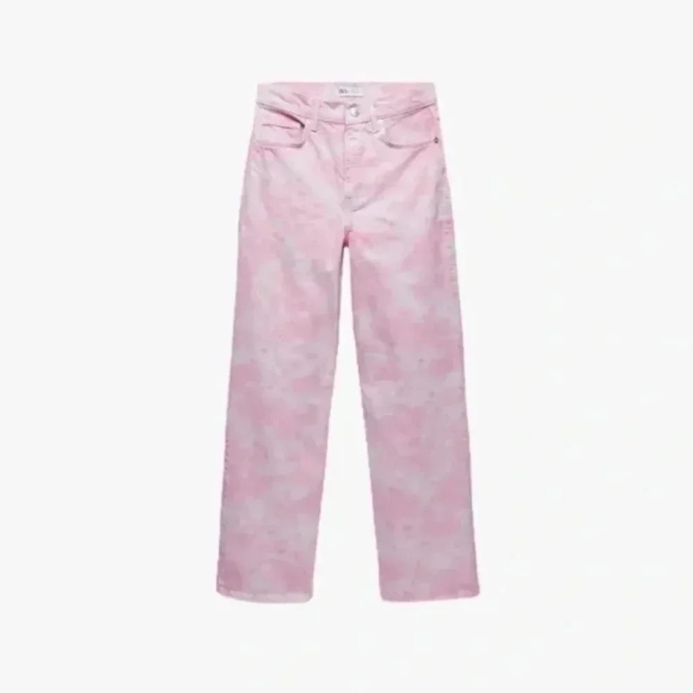 ZARA High Rise Baggy Pink Tie Dye Jeans - Picture 2 of 8